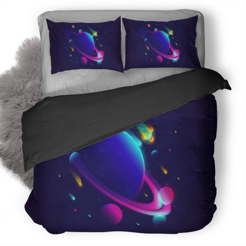 Saturn Planet Illustration Minimalist 3W Duvet Cover and Pillowcase Set Bedding Set