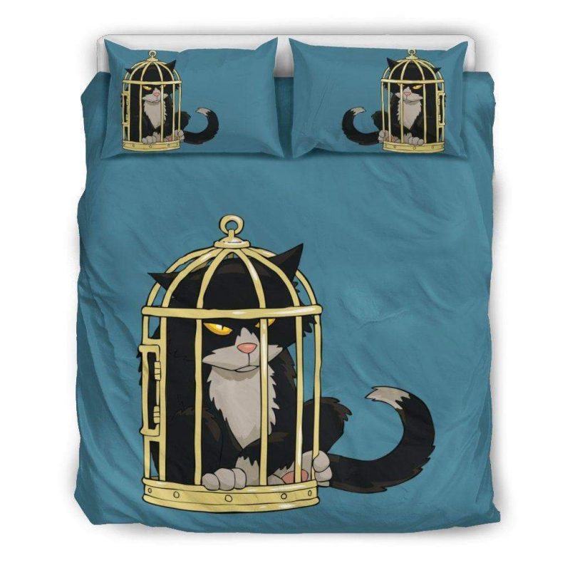 Scary Black Cat In The Cage Duvet Cover and Pillowcase Set Bedding Set