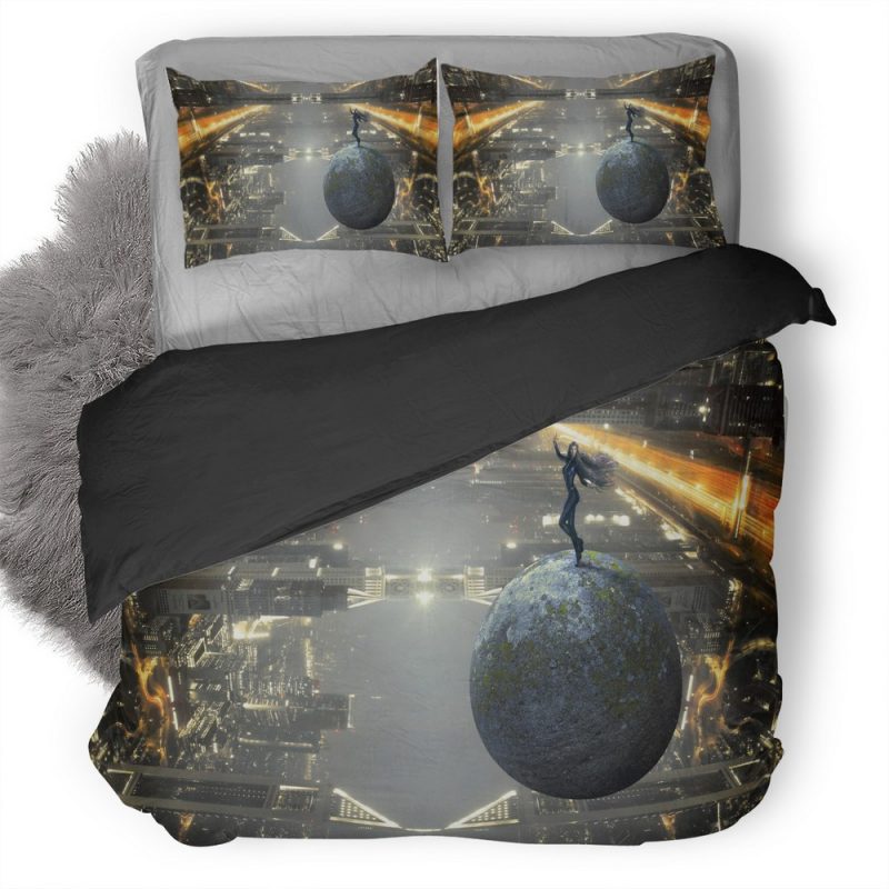 Science Ficition City Buildings Up Down 5Q Duvet Cover and Pillowcase Set Bedding Set