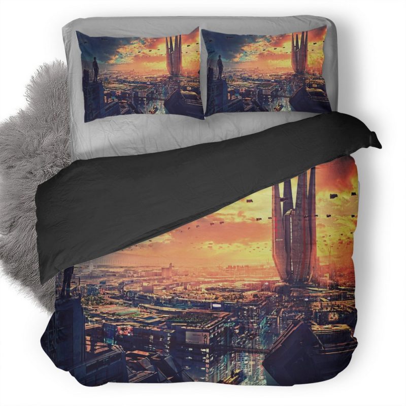 Science Fiction Cityscape Futuristic City Digital Art Xd Duvet Cover and Pillowcase Set Bedding Set