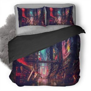 Science Fiction Cyberpunk Futuristic City Digital Art Jf Duvet Cover and Pillowcase Set Bedding Set