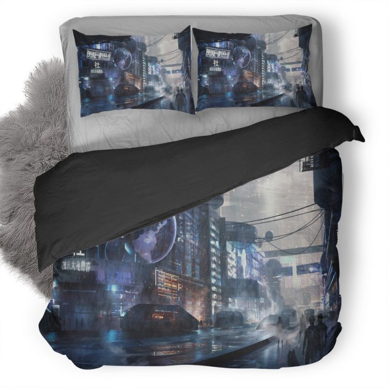 Scifi City Futuristic C9 Duvet Cover and Pillowcase Set Bedding Set