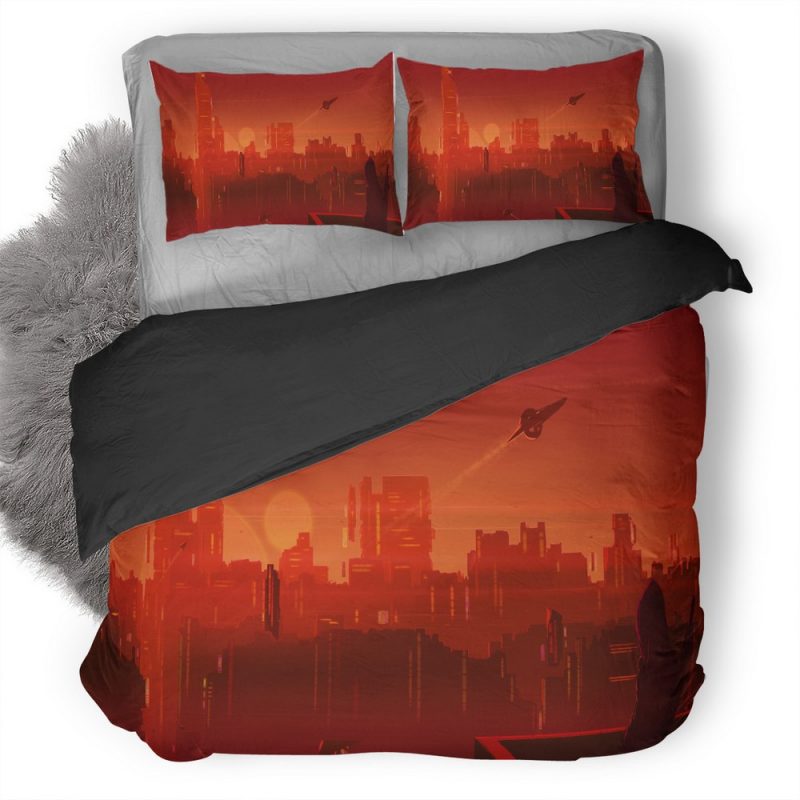 Scifi City Skyscraper Buildings Yb Duvet Cover and Pillowcase Set Bedding Set