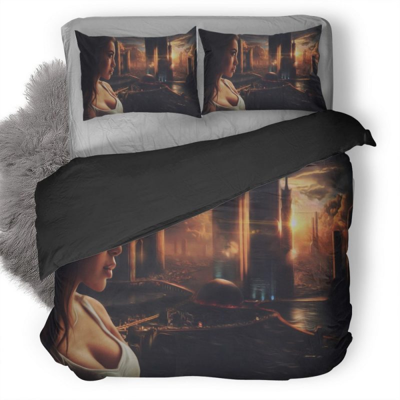 Scifi Girl City 0E Duvet Cover and Pillowcase Set Bedding Set