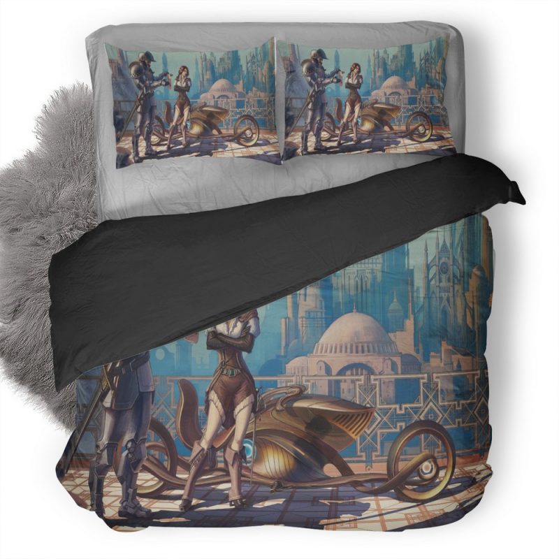 Scifi Girl Cyberpunk Conceptual Bike Artwork Ti Duvet Cover and Pillowcase Set Bedding Set