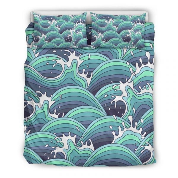 Sea Wave Surfing Pattern Print Duvet Cover and Pillowcase Set Bedding Set