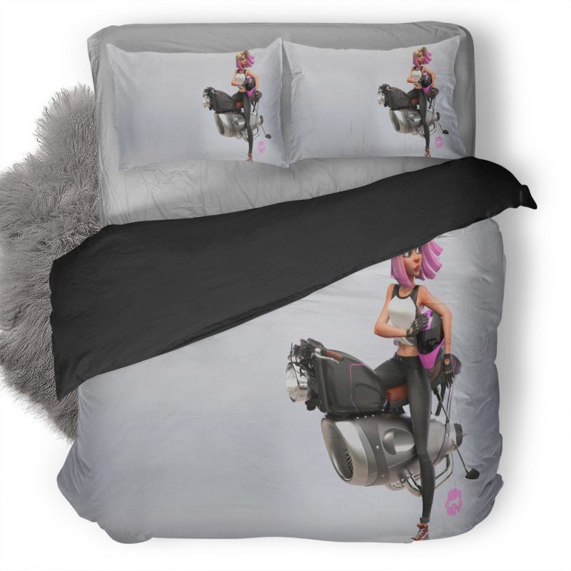 Short Hair Girl On Vehicle Artwork Pu Duvet Cover and Pillowcase Set Bedding Set