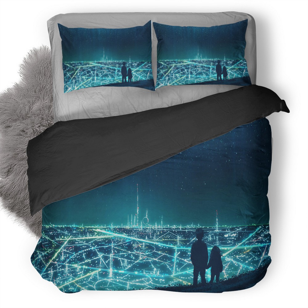 Silhouette City Two Kids Artwork 9U Duvet Cover and Pillowcase Set Bedding Set