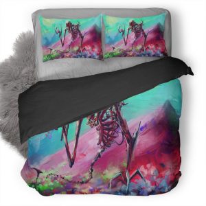 Skelton Skull Colorful Digital Art Rk Duvet Cover and Pillowcase Set Bedding Set