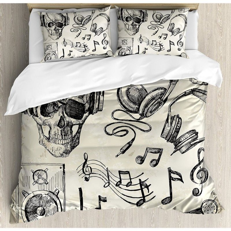 Sketchy Music Hipster With Headphones Duvet Cover and Pillowcase Set Bedding Set