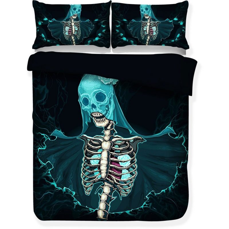 Skull Blue Black Duvet Cover and Pillowcase Set Bedding Set 388