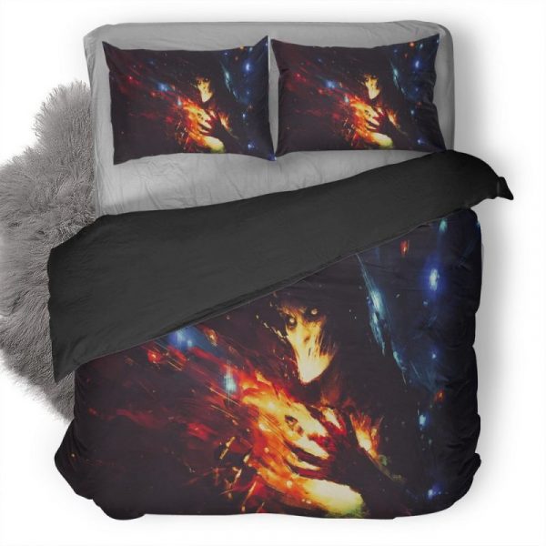 Skull Burning Hands Painting Digital Art 1O Duvet Cover and Pillowcase Set Bedding Set