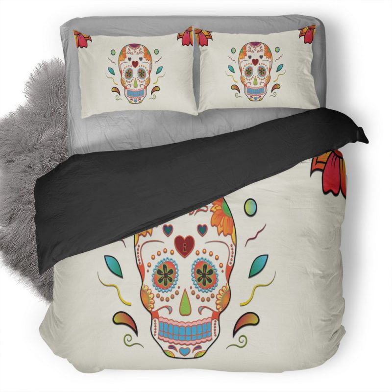 Skull Colorful Flowers Zp Duvet Cover and Pillowcase Set Bedding Set