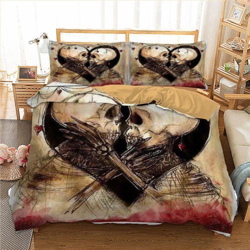 Skull Couple Duvet Cover and Pillowcase Set Bedding Set