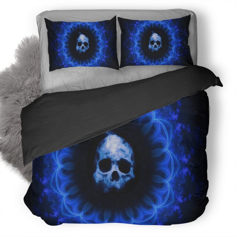 Skull Dark Blue Gothic Fantasy Uj Duvet Cover and Pillowcase Set Bedding Set