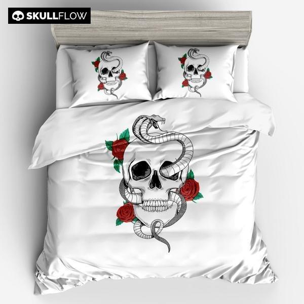 Skull Floral Snake Duvet Cover and Pillowcase Set Bedding Set