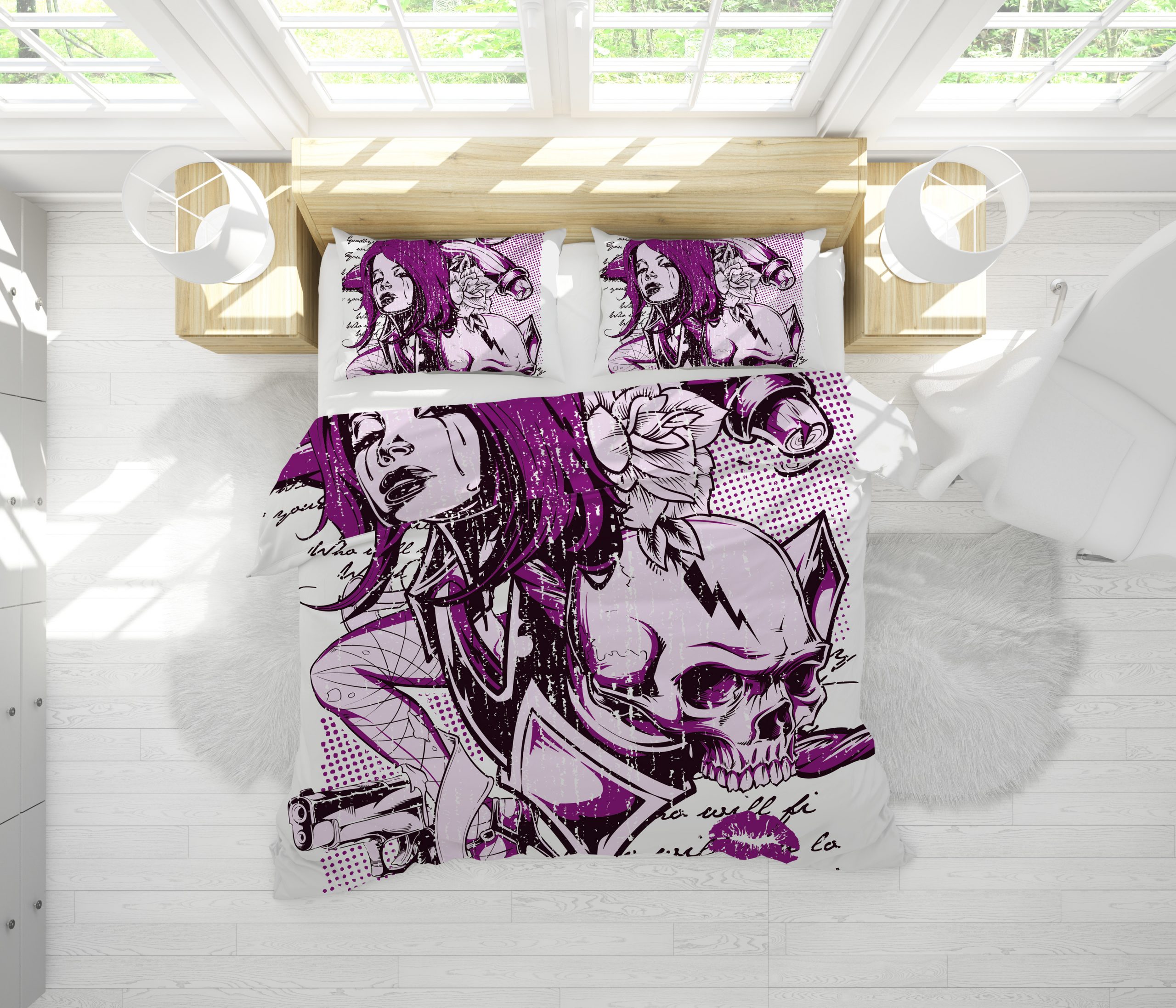 Skull Girl Duvet Cover and Pillowcase Set Bedding Set