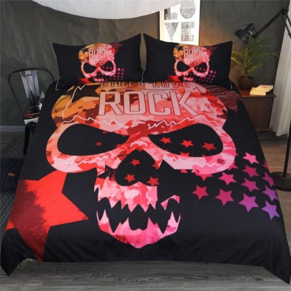 Skull Girls Love Rock Duvet Cover and Pillowcase Set Bedding Set 435