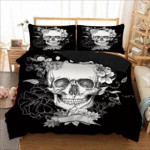 Skull In Flowers Duvet Cover and Pillowcase Set Bedding Set