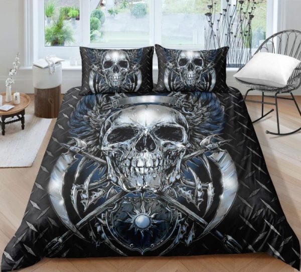 Skull Silver Ax Duvet Cover and Pillowcase Set Bedding Set