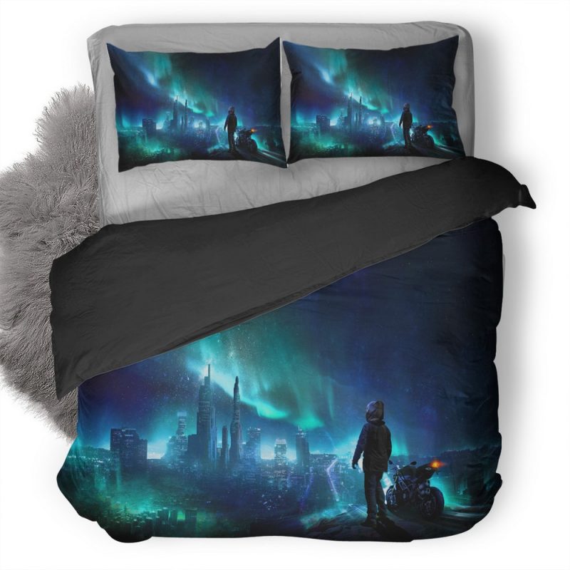 Skylines Biker Blue City Photomanipulation Do Duvet Cover and Pillowcase Set Bedding Set