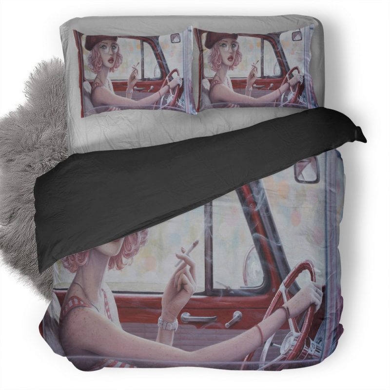 Smoking Cigarette In Car Girl Digital Art Kd Duvet Cover and Pillowcase Set Bedding Set