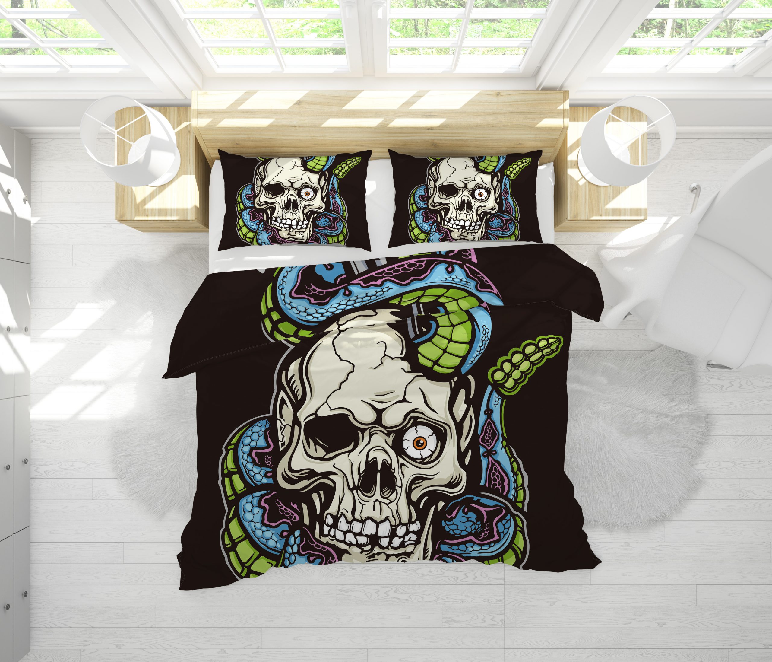 Snake Skull Duvet Cover and Pillowcase Set Bedding Set