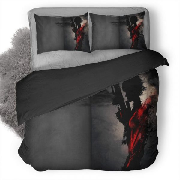 Sniper Artwork Dark Red Ca Duvet Cover and Pillowcase Set Bedding Set