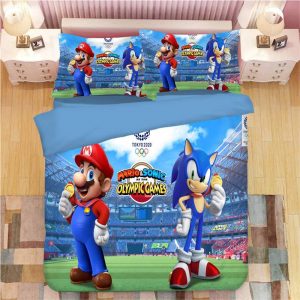 Sonic Mario Olympic Game Duver Duvet Cover and Pillowcase Set Bedding Set