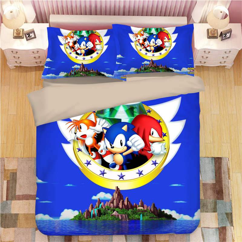 Sonic Tails Knuckles Duver Duvet Cover and Pillowcase Set Bedding Set