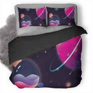 Space Scene Illustration Cv Duvet Cover and Pillowcase Set Bedding Set
