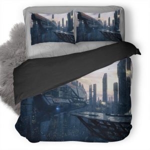 Spaceship Scifi City 5W Duvet Cover and Pillowcase Set Bedding Set