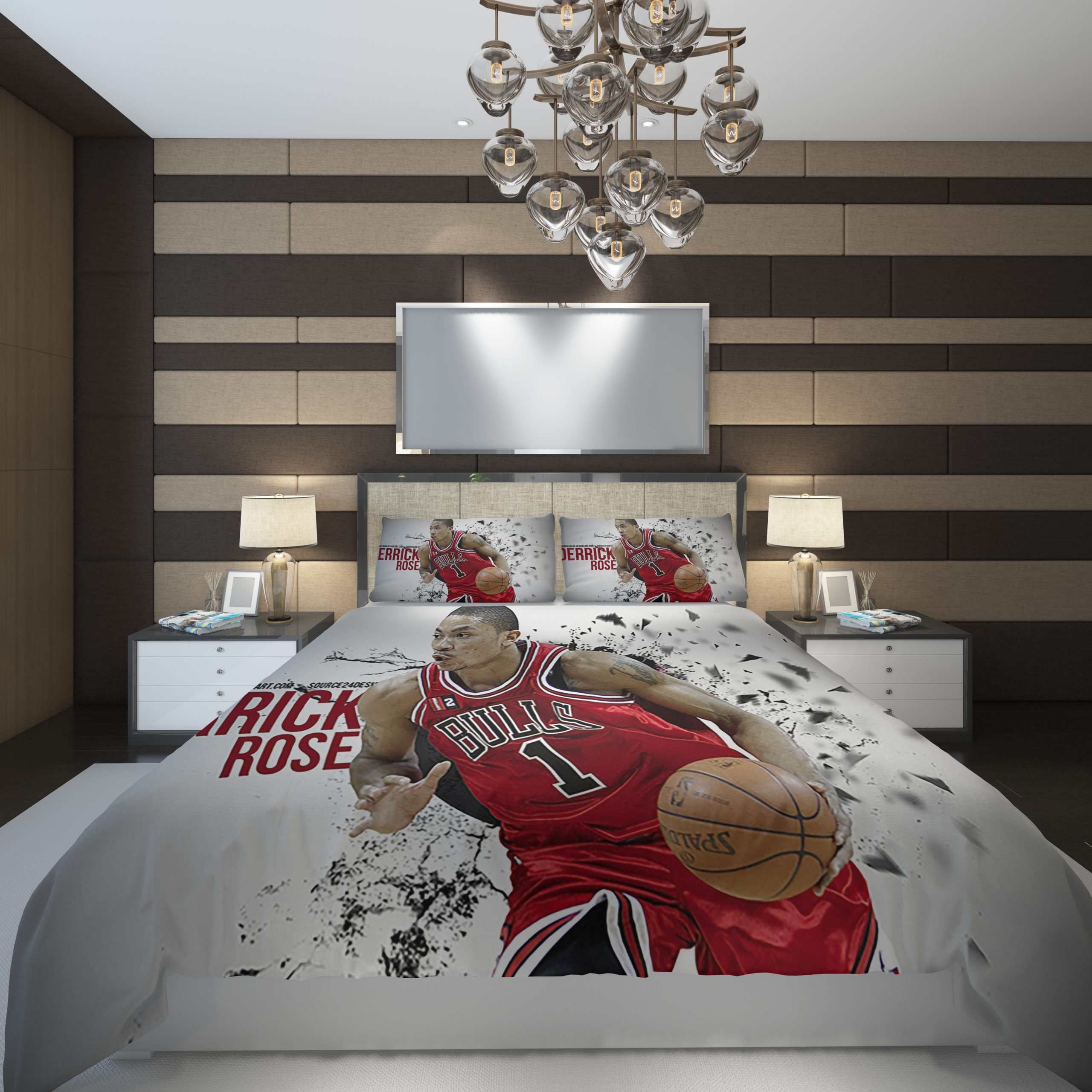 Sports Basketball Ball Chicago Bulls Slam Dunk Player 715038 Duvet Cover and Pillowcase Set Bedding Set 1115