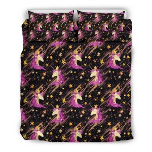 Star Fairy Unicorn Pattern Print Duvet Cover and Pillowcase Set Bedding Set