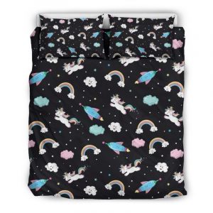 Star Space Unicorn Pattern Print Duvet Cover and Pillowcase Set Bedding Set