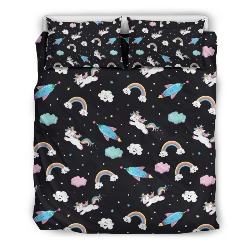 Star Space Unicorn Pattern Print Duvet Cover and Pillowcase Set Bedding Set