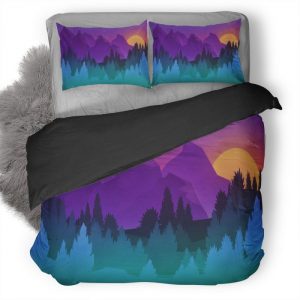 Stars Mountains Trees Colorful Minimalist Artwork 37 Duvet Cover and Pillowcase Set Bedding Set