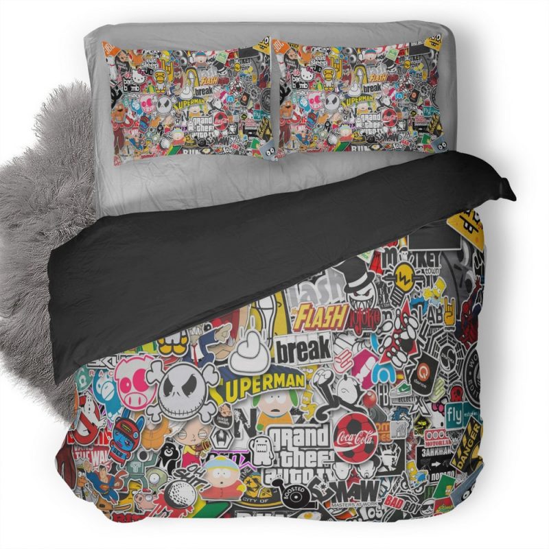 Stickers Style Duvet Cover and Pillowcase Set Bedding Set