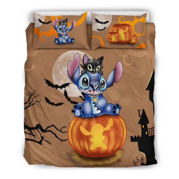 Stitch And Cat Halloween Duvet Cover and Pillowcase Set Bedding Set