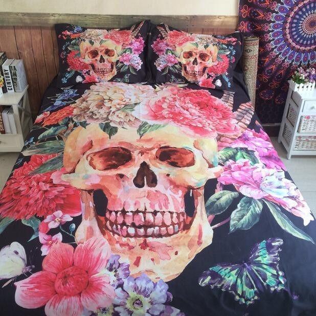 Sugar Flower Skull Duvet Cover and Pillowcase Set Bedding Set