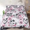 Sugar Skull Cherry Blossoms Pink Floral Duvet Cover and Pillowcase Set Bedding Set