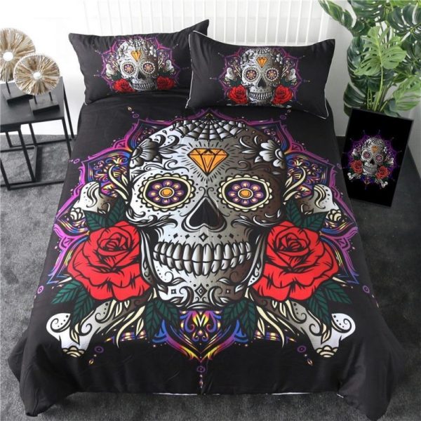 Sugar Skull Diamond Gothic Duvet Cover and Pillowcase Set Bedding Set