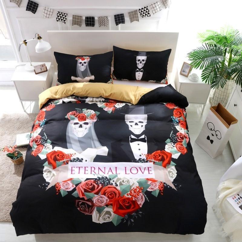 Sugar Skull Wedding Duvet Cover and Pillowcase Set Bedding Set