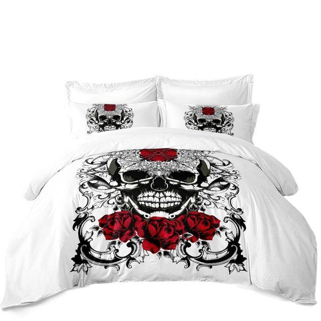 Sugar Skull With Rose Print Duvet Cover and Pillowcase Set Bedding Set 355