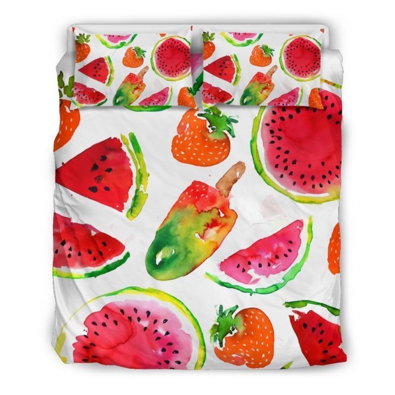 Summer Fruits Watermelon Pattern Print Duvet Cover and Pillowcase Set Bedding Set