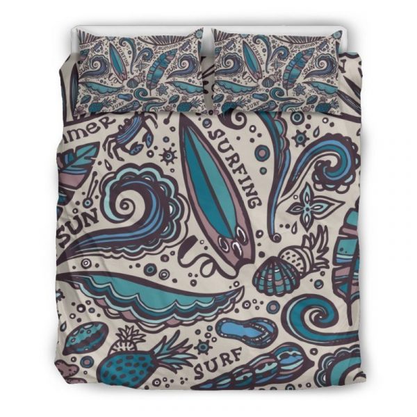 Summer Surfing Pattern Print Duvet Cover and Pillowcase Set Bedding Set