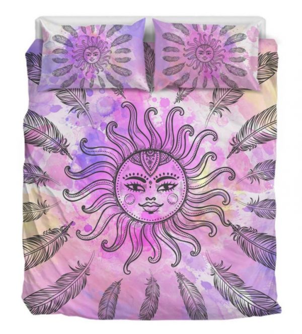 Sun And Feathers Duvet Cover and Pillowcase Set Bedding Set