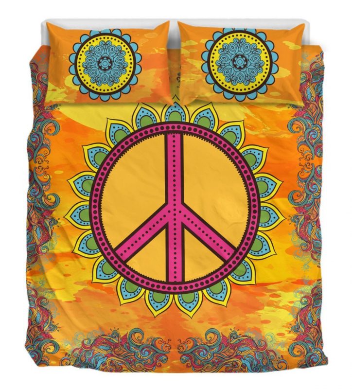 Sun Hippie Peace Duver Duvet Cover and Pillowcase Set Bedding Set