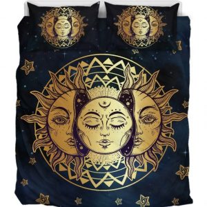 Sun Moon Gold Duver Duvet Cover and Pillowcase Set Bedding Set