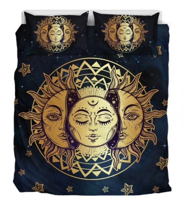 Sun Moon Gold Duver Duvet Cover and Pillowcase Set Bedding Set